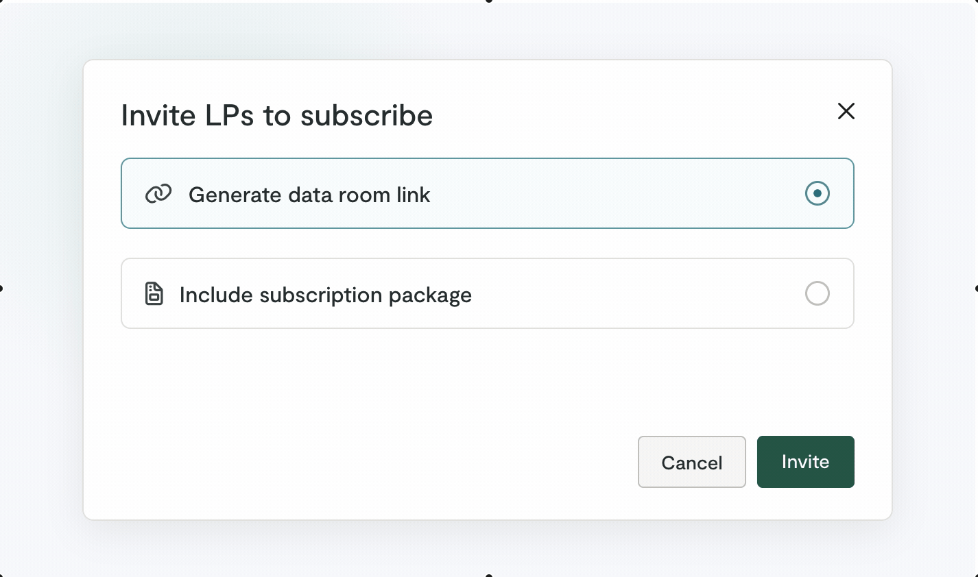 Data room invite LPs to subscribe